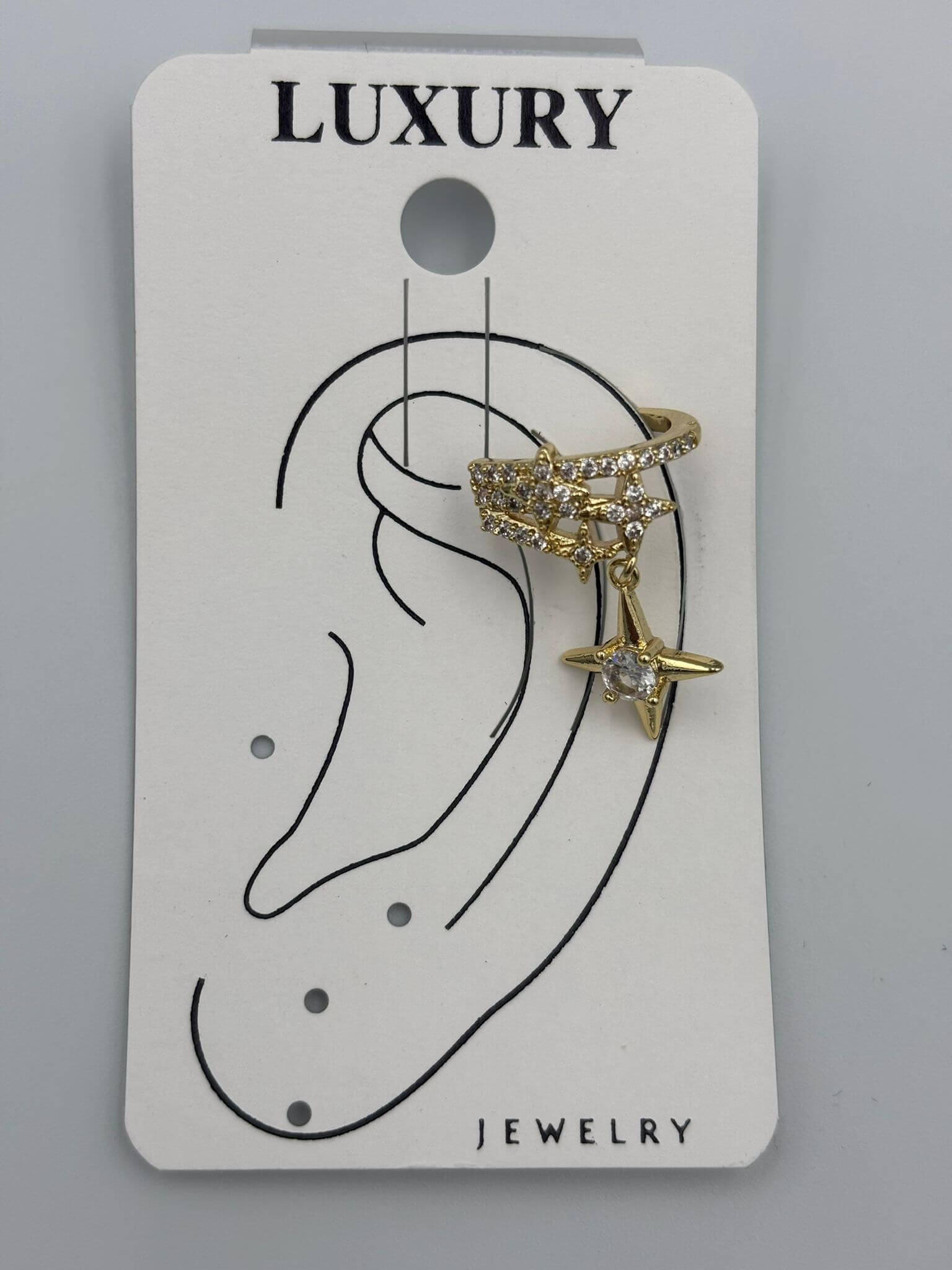 YILDIZ DETAYLI TAŞLI GOLD KIKIRDAK KÜPE